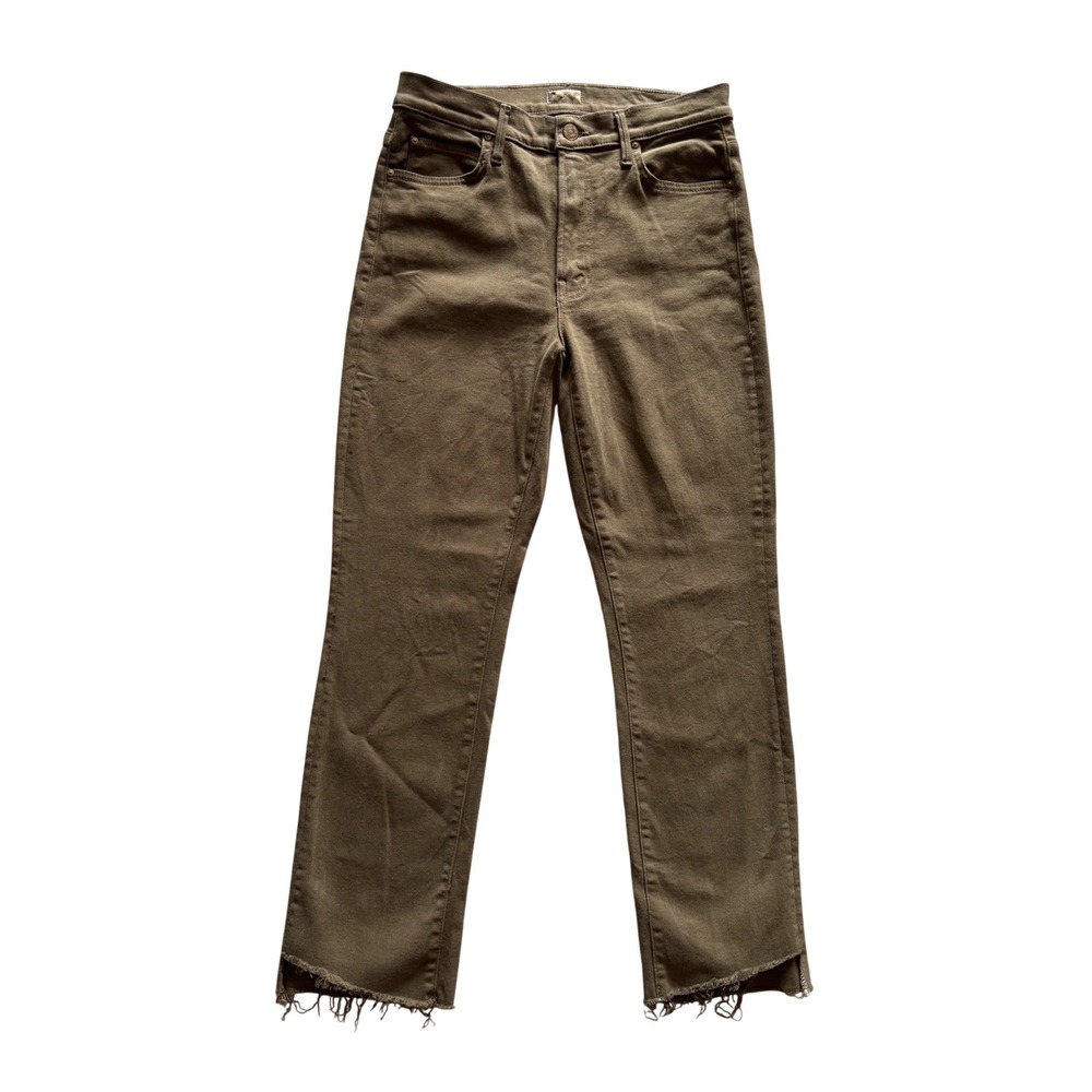 MOTHER High Waisted Rascal Ankle Step Fray Jeans Olive Green 29